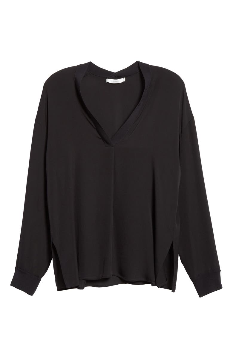 Vince Rib Trim Silk Blouse, Alternate, color, 