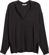Vince Rib Trim Silk Blouse