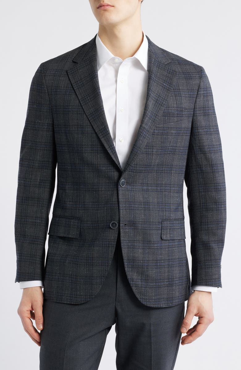 Peter Millar Hyperlight Soft Micro Houndstooth Wool & Silk Blend Sport Coat, Main, color, Charcoal