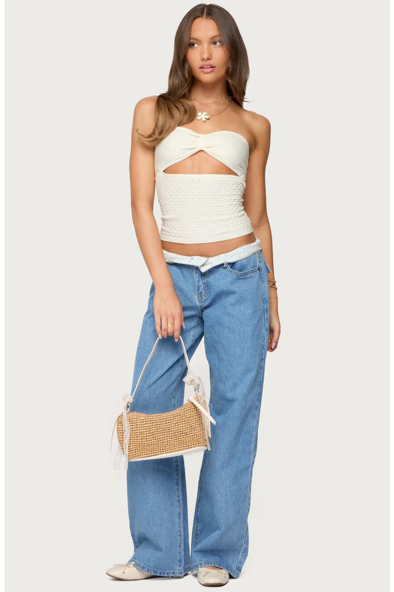 Cutout Strapless Knit Top, Alternate, color, CREAM