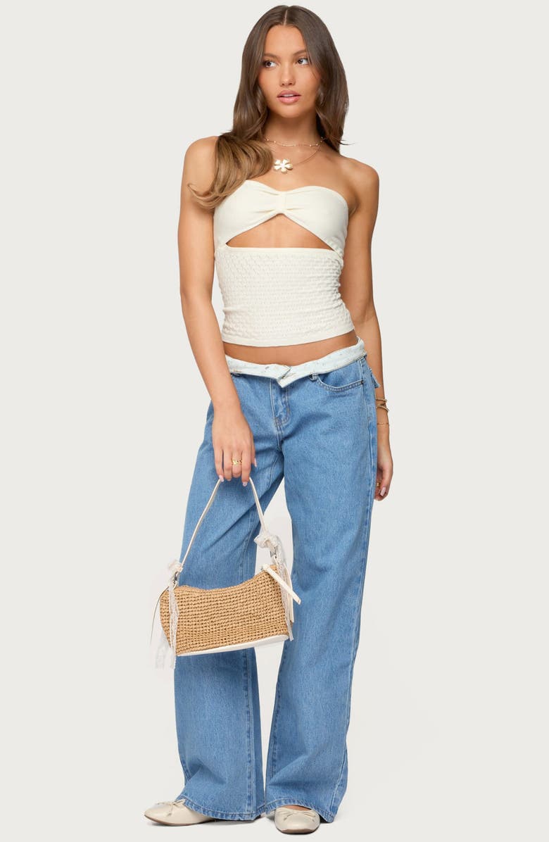 EDIKTED Cutout Strapless Knit Top, Alternate, color, Cream