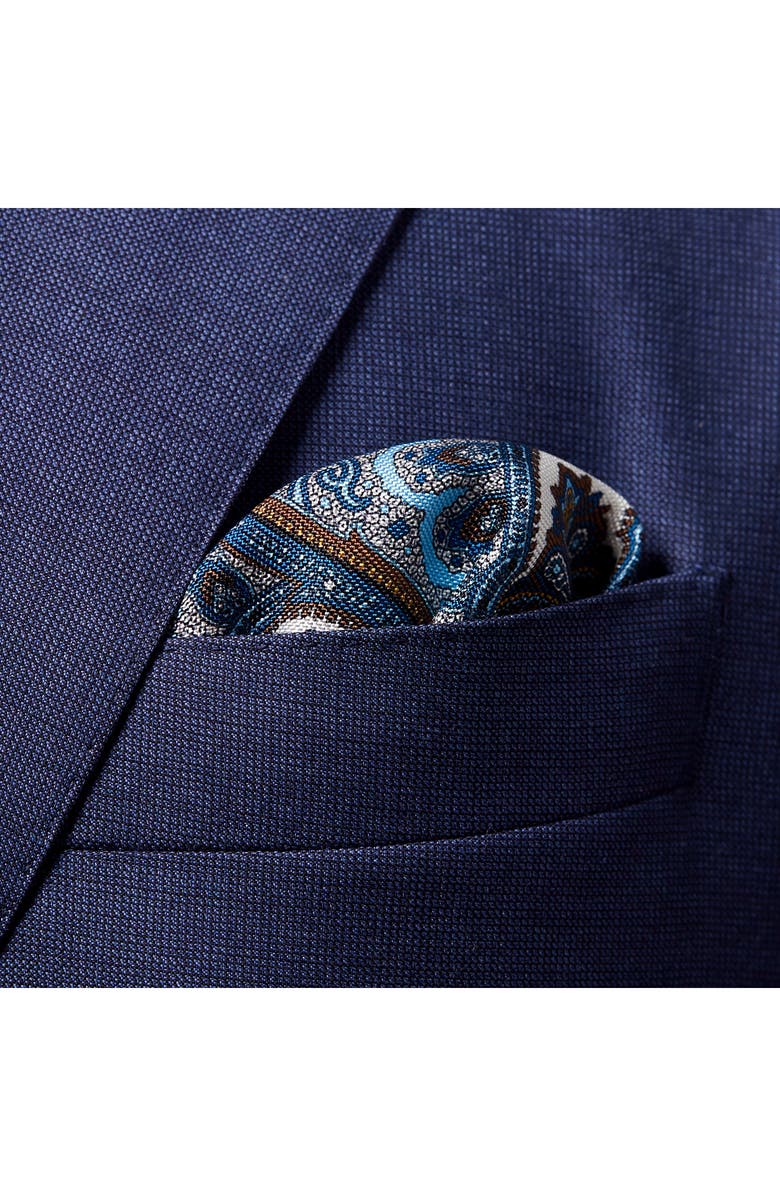 Eton Paisley Silk Pocket Square, Alternate, color, Navy