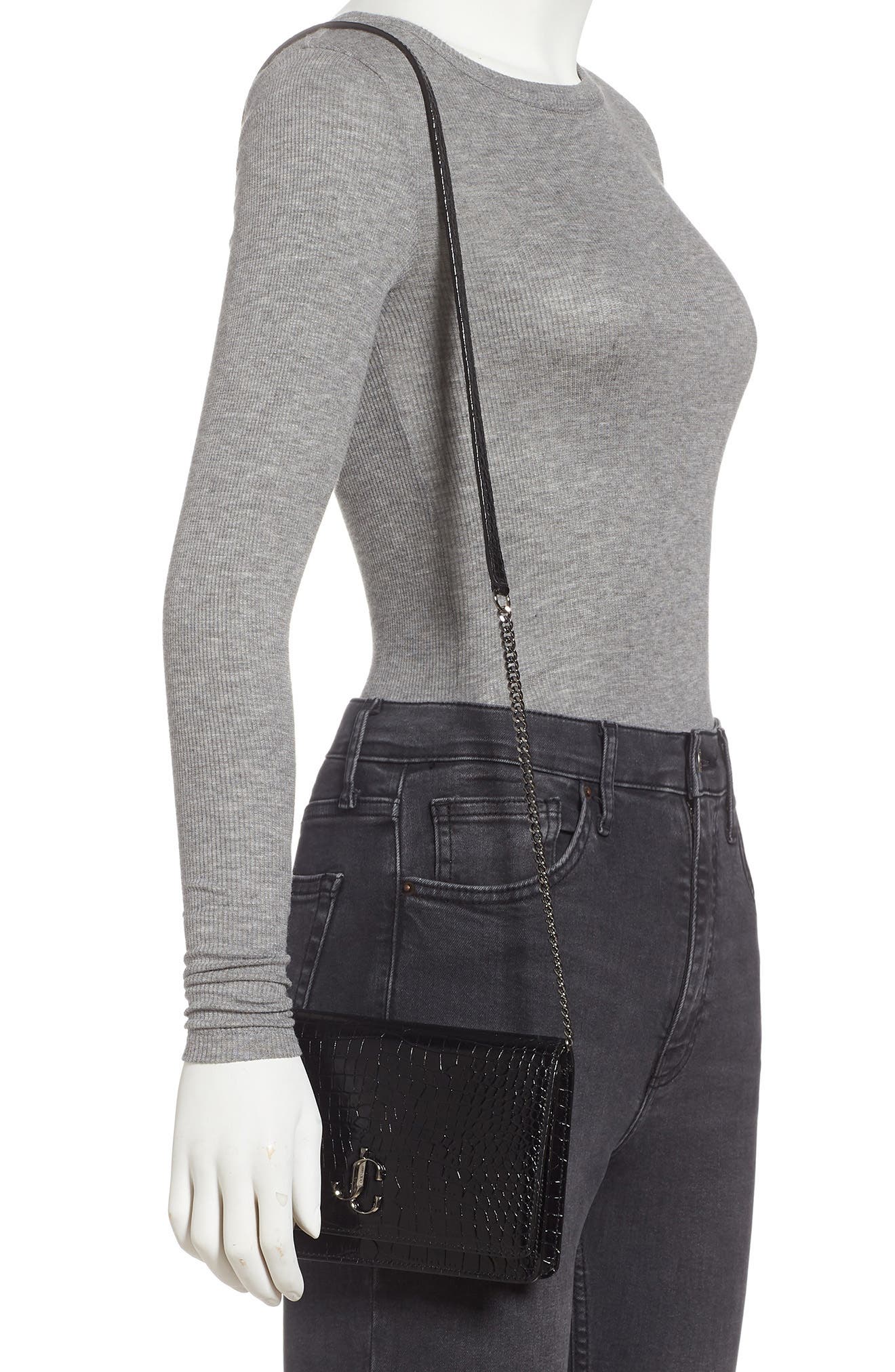 Jimmy Choo Palace Croc Embossed Leather Clutch, Alternate, color, 