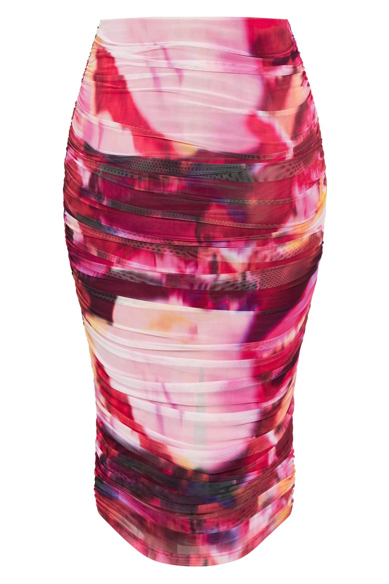 Livia Ruched Mesh Skirt, Alternate, color, COLOUR BURST