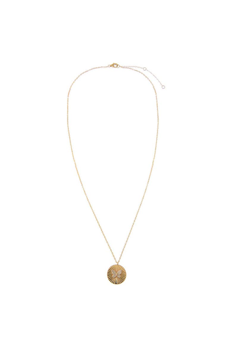 Diamond Pave Butterfly Ridged Disc Necklace 14K, Alternate, color, 14K Gold