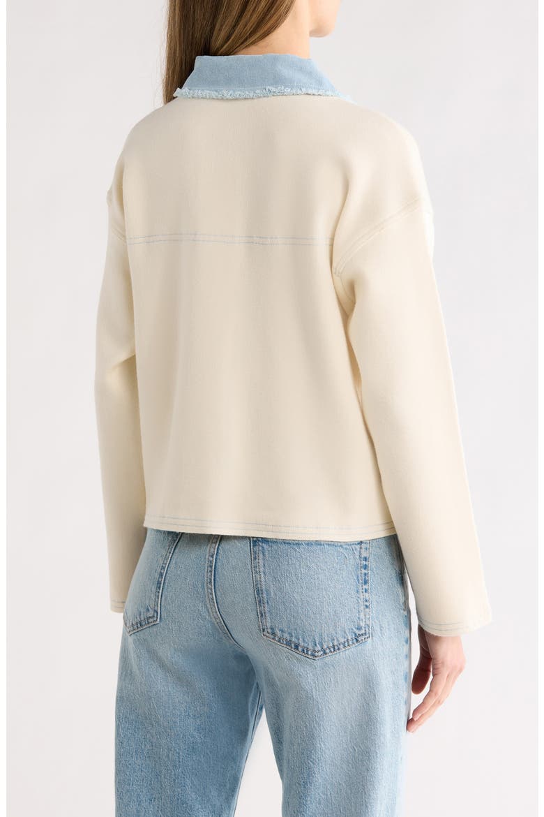 Denim Trim Button Front Cardigan, Alternate, color, ECRU/ LIGHT DENIM