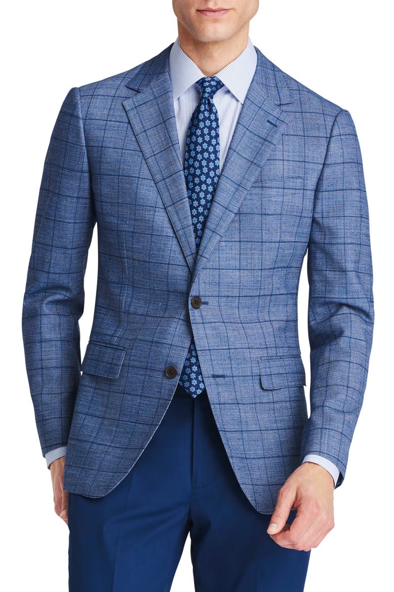 Jetsetter Slim Fit Stretch Wool Blazer, Main, color, BLUE WINDOWPANE