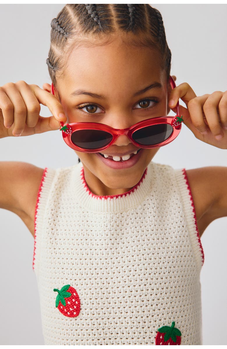 H&M Appliquéd open-knit dress, Alternate, color, Cream/Strawberries