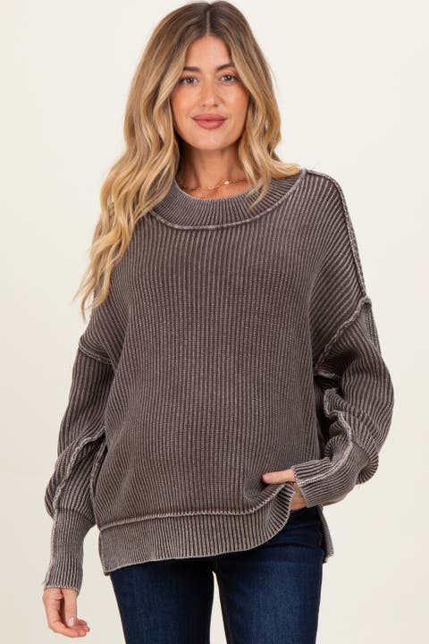 Washed Side Slit Oversized Sweater