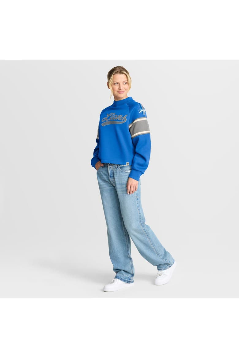 Women's Fanatics Blue Detroit Lions Oversized Hometown Toss Sweep Mock Neck Pullover, Alternate, color, Blue