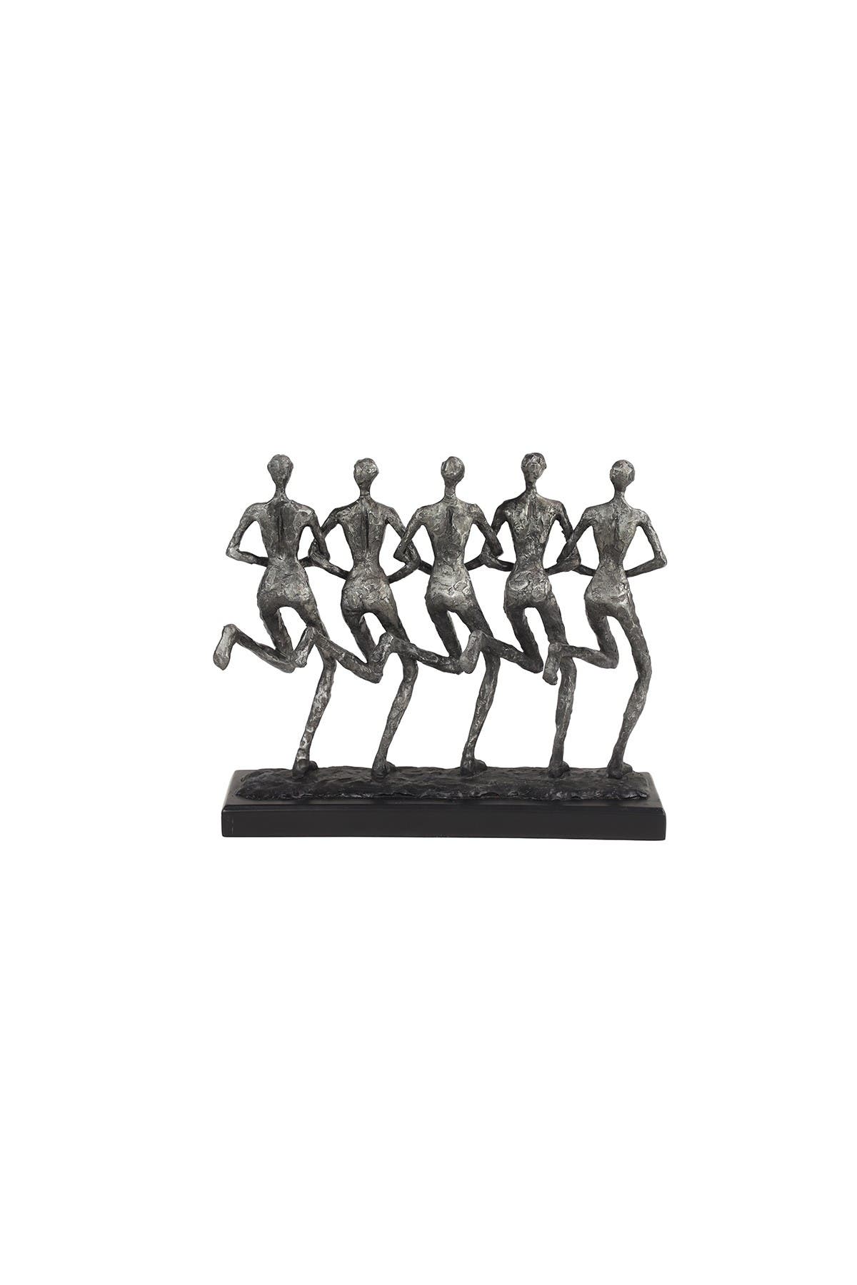 WILLOW ROW Textured Silver Human Figurines Running Sculpture on Black ...