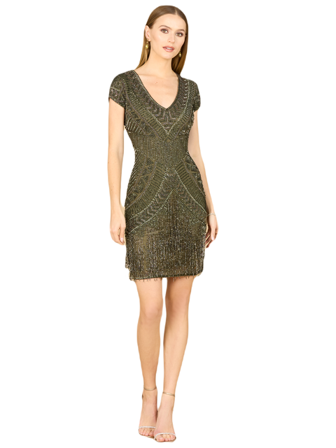 Brooklyn Beaded Fitted Short Dress with Open Back