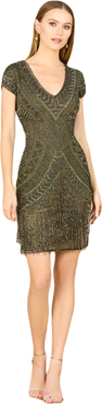 LARA New York Brooklyn Beaded Fitted Short Dress with Open Back