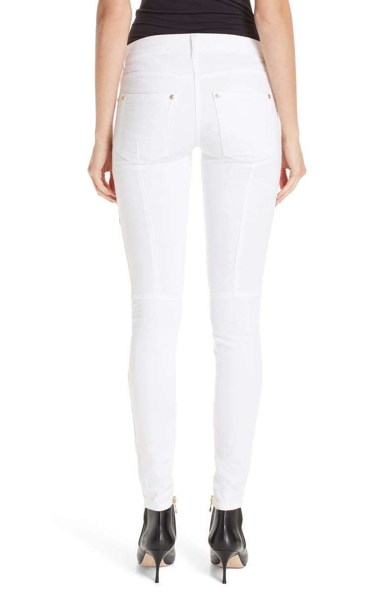 Balmain Skinny Moto Jeans, Alternate, color, 