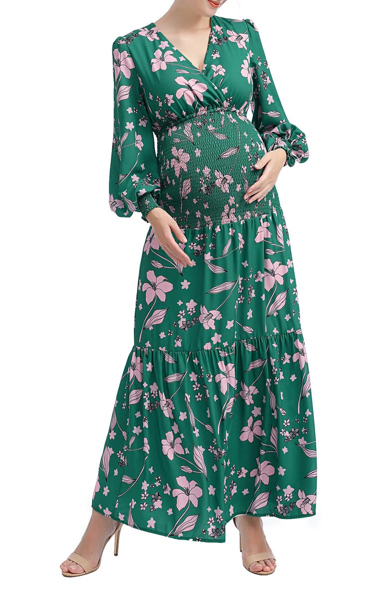 Kimi and Kai Caroline Bloused Sleeve Smocked Maternity Maxi Dress, Main, color, 