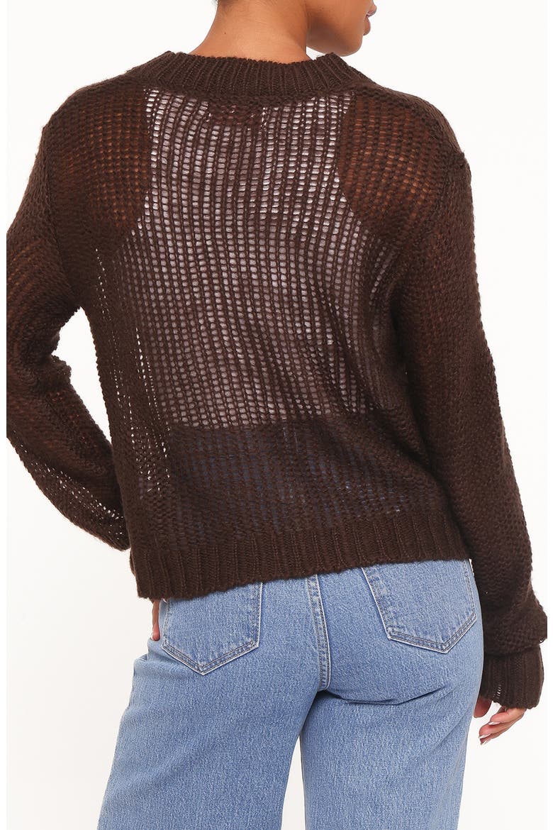 Gardner Open Stitch V-Neck Cardigan, Alternate, color, COFFEE