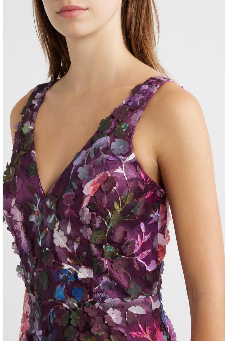 Floral Appliqué Sleeveless Gown, Alternate, color, EGGPLANT