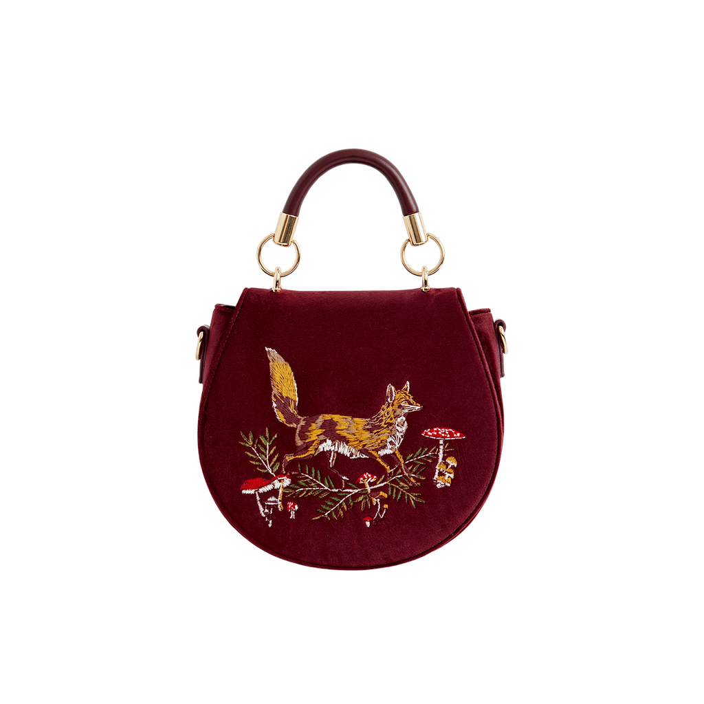 Fable England Fox & Mushroom Embroidered Saddle Bag In Red