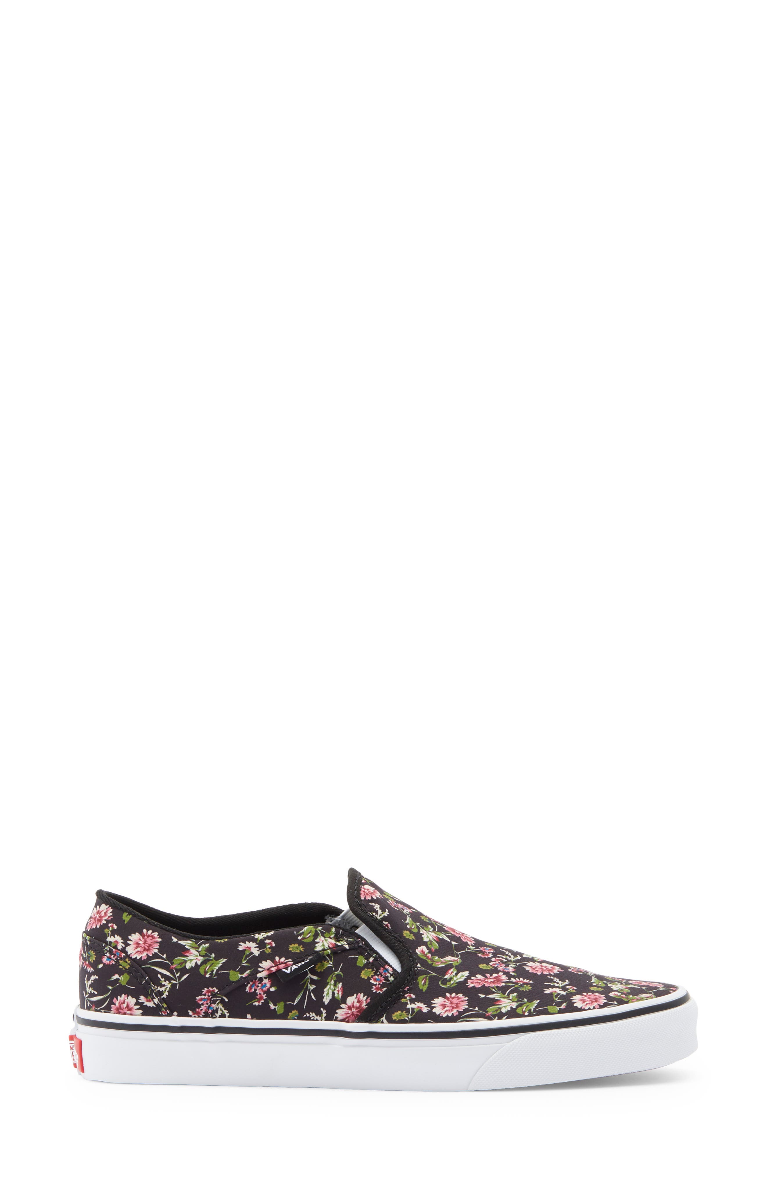 Vans Asher Floral Slip-On Sneaker, Alternate, color, Dark Floral Black