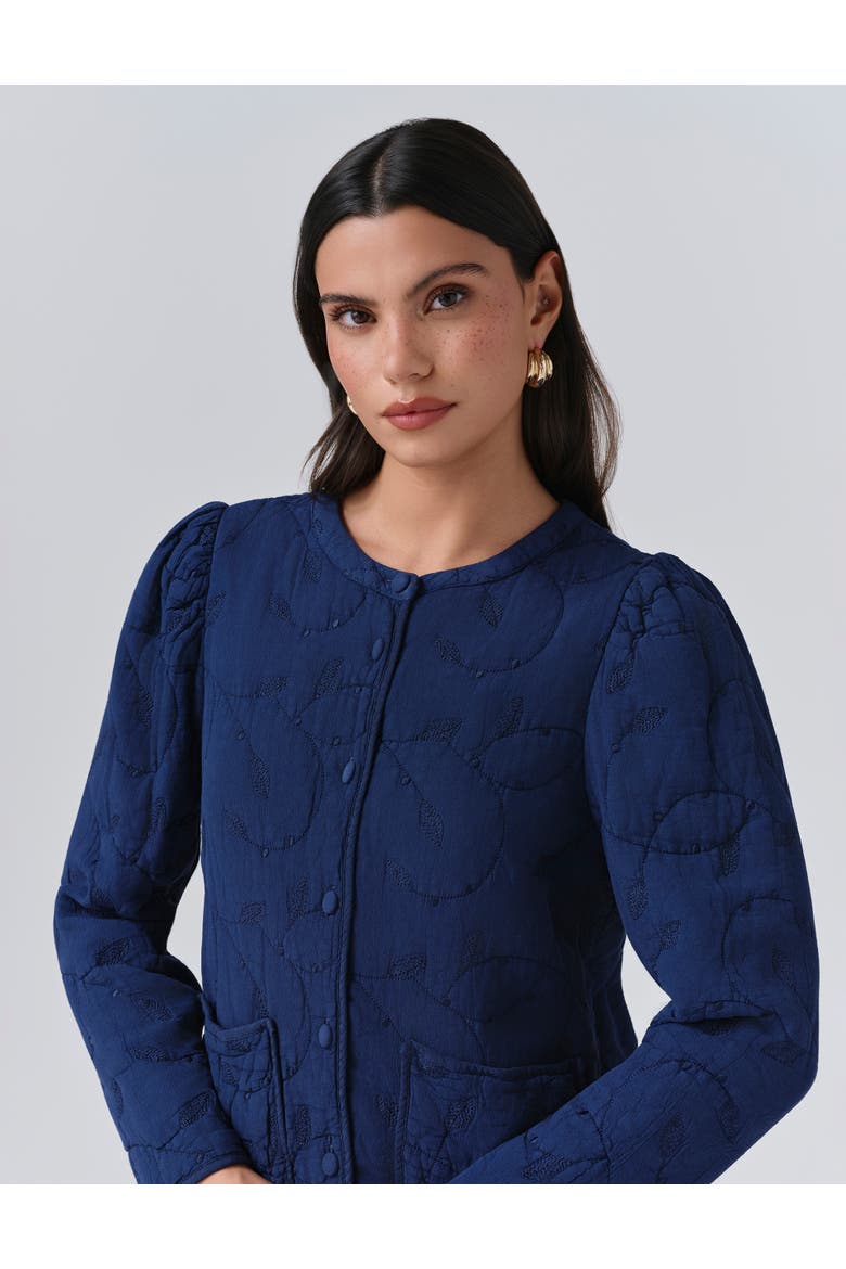 Zara Crepe Button Through Jacket, Alternate, color, Navy