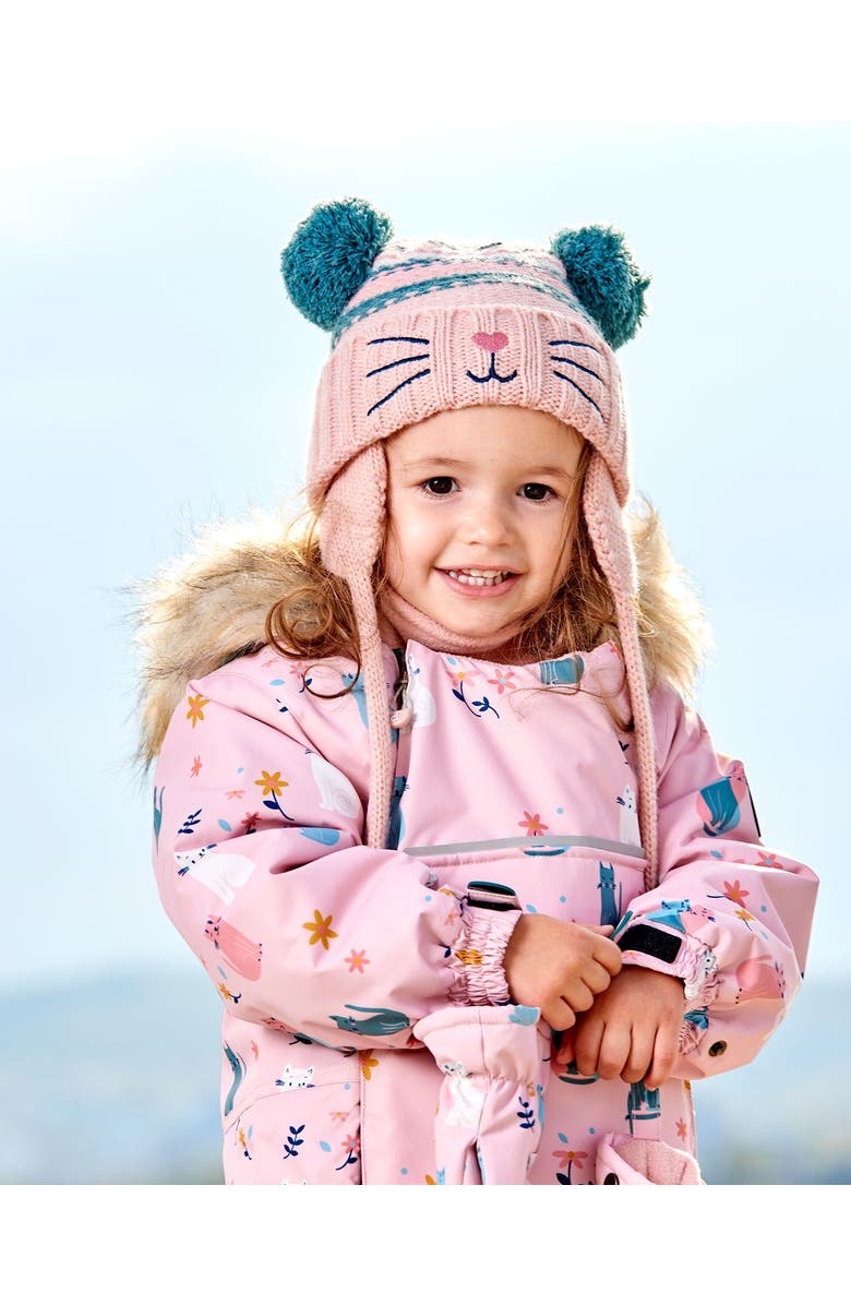 Deux par Deux Baby Girl's Knit Hat With Ears Light Pink Cat Face, Alternate, color,