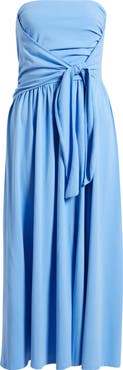 Treasure & Bond Strapless Tie Front Stretch Cotton Midi Sundress
