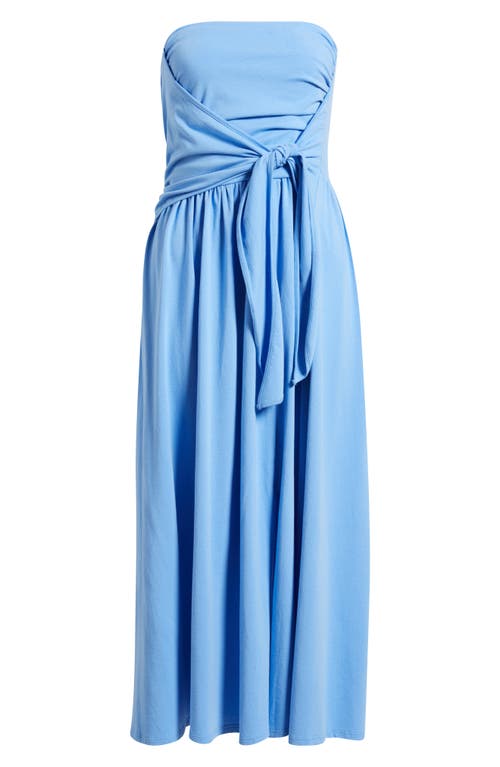 Treasure & Bond Strapless Tie Front Stretch Cotton Midi Sundress In Blue
