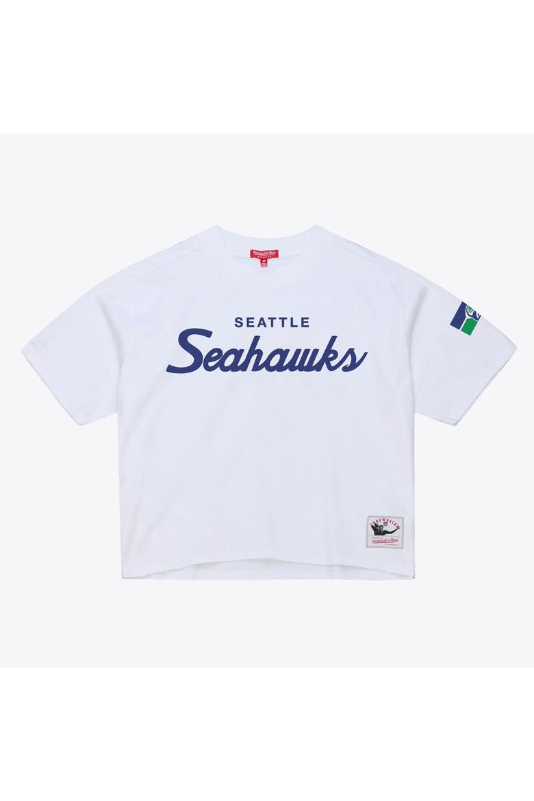 Women's Mitchell & Ness  White Seattle Seahawks Head Coach Cropped T-Shirt, Main, color, White