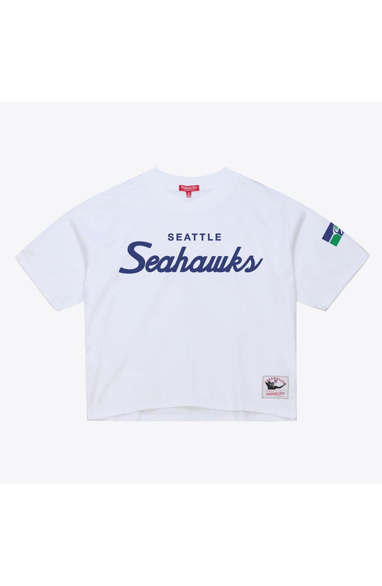 Mitchell & Ness Women's Mitchell & Ness  White Seattle Seahawks Head Coach Cropped T-Shirt, Main, color, White