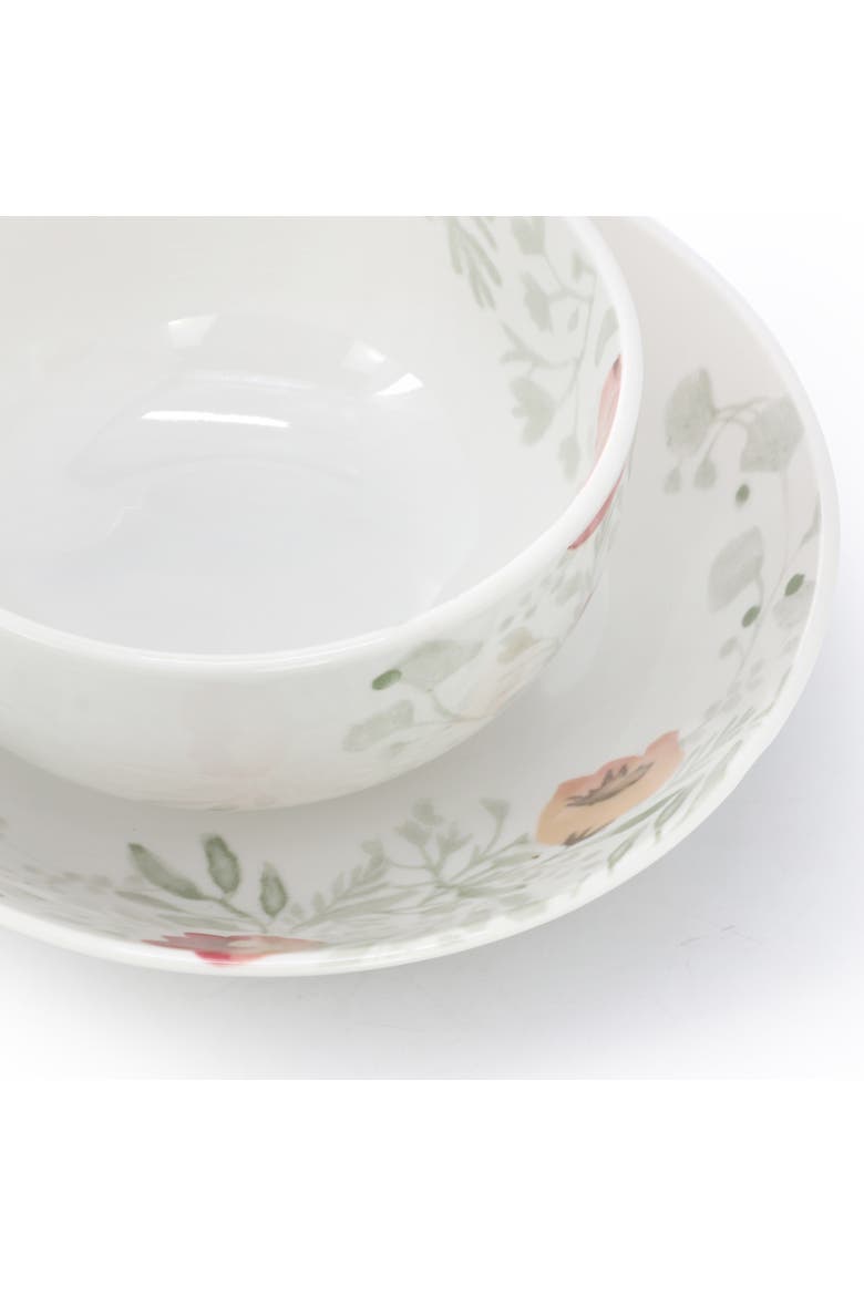 Poppy 24 Piece Porcelain Double Bowl Dinnerware Set, Alternate, color, White