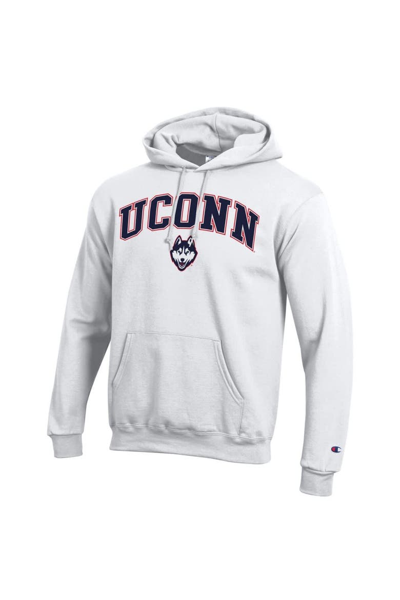 Men's Champion  White UConn Huskies Arched Logo Fleece Pullover Hoodie, Alternate, color, White