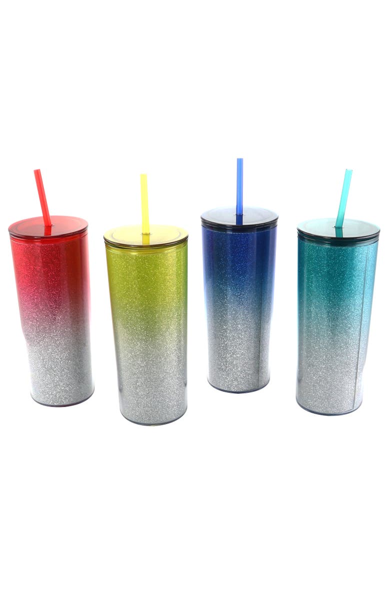 Gibson Home Rainbow Blast 4 Piece 21 Ounce Sparkly Tumbler Set, Alternate, color, Assorted