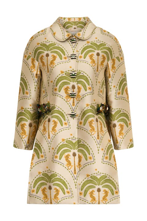 Jacquard Long Jacket With Embroidery