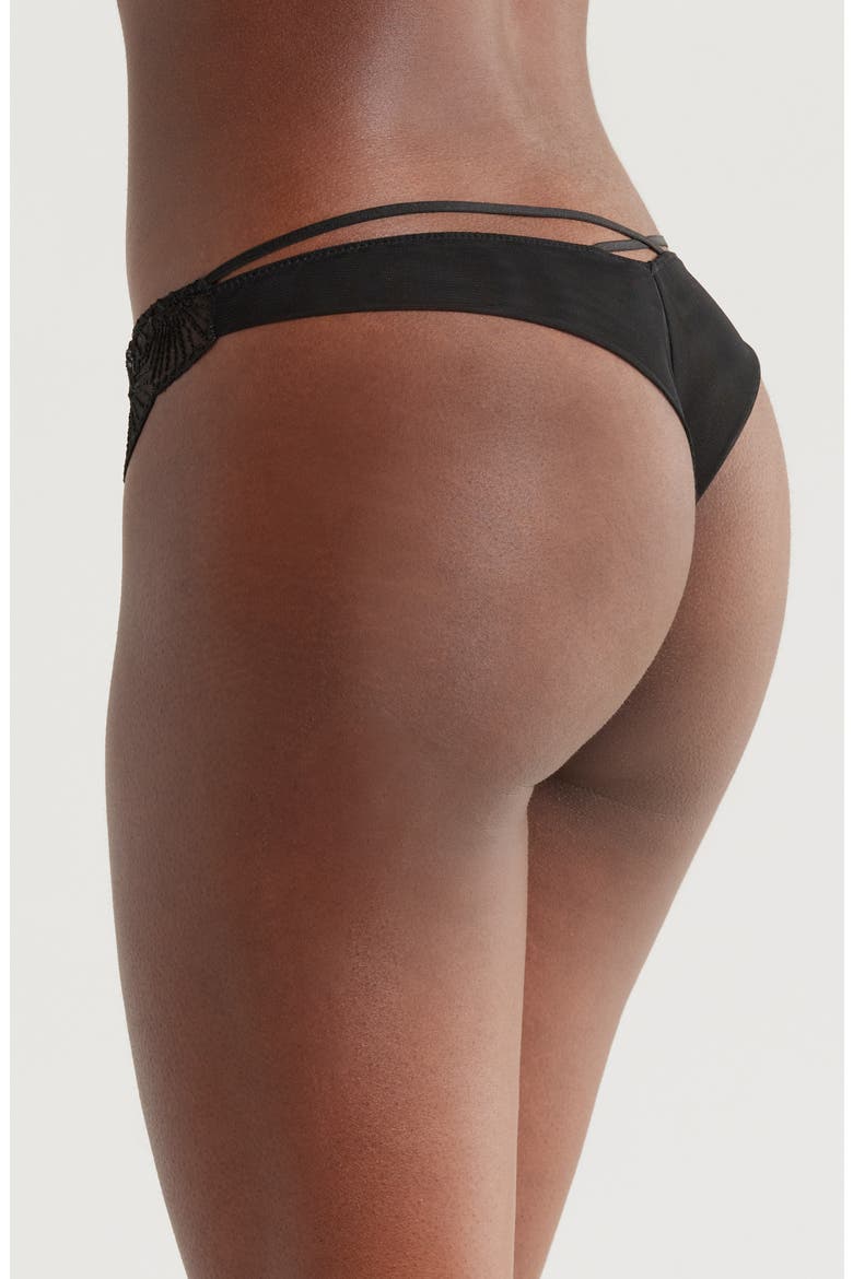 Rosace Embroidered Tulle Tanga, Alternate, color, BLACK