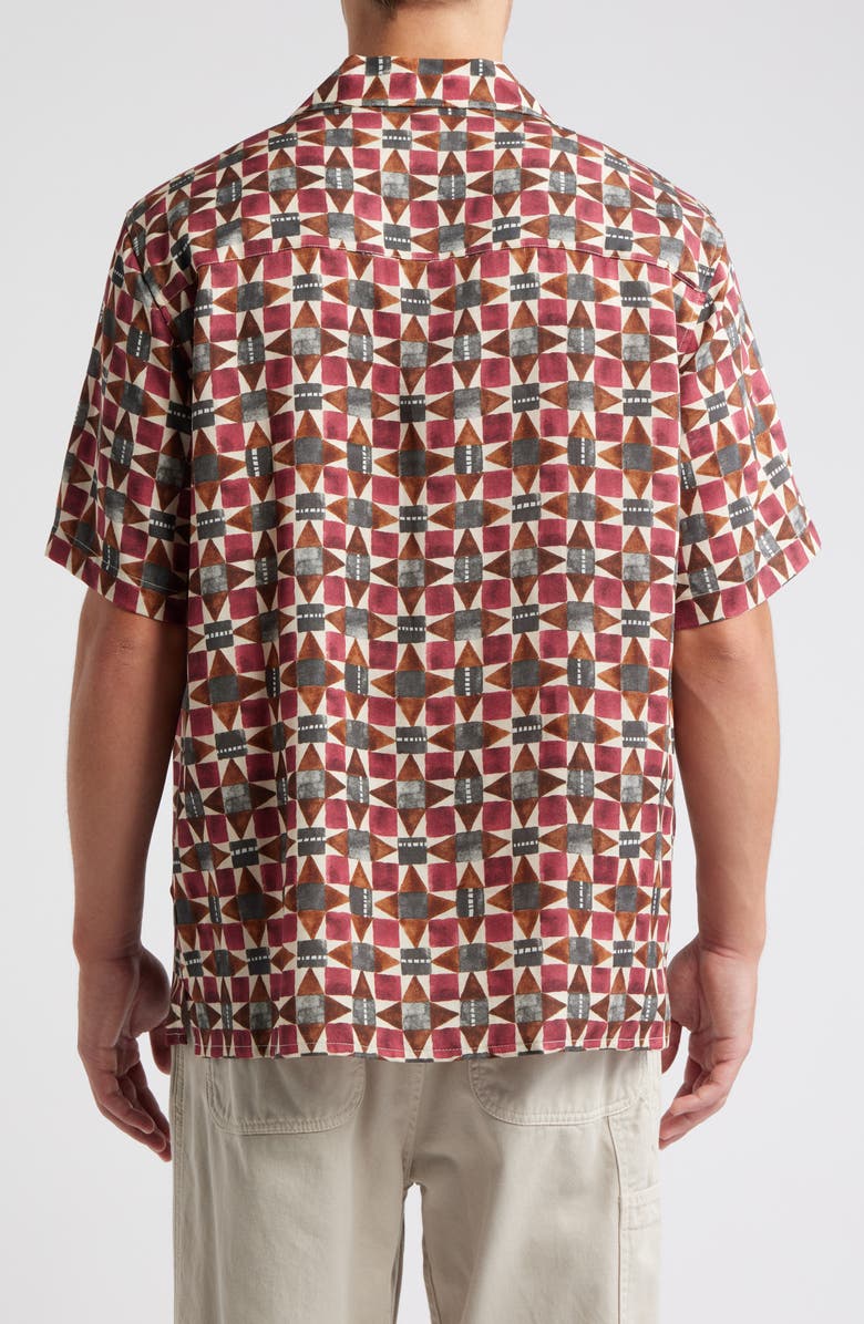 Wax London Didicot Painted Geo Pattern Lyocell Camp Shirt, Alternate, color, Burgundy / Multi