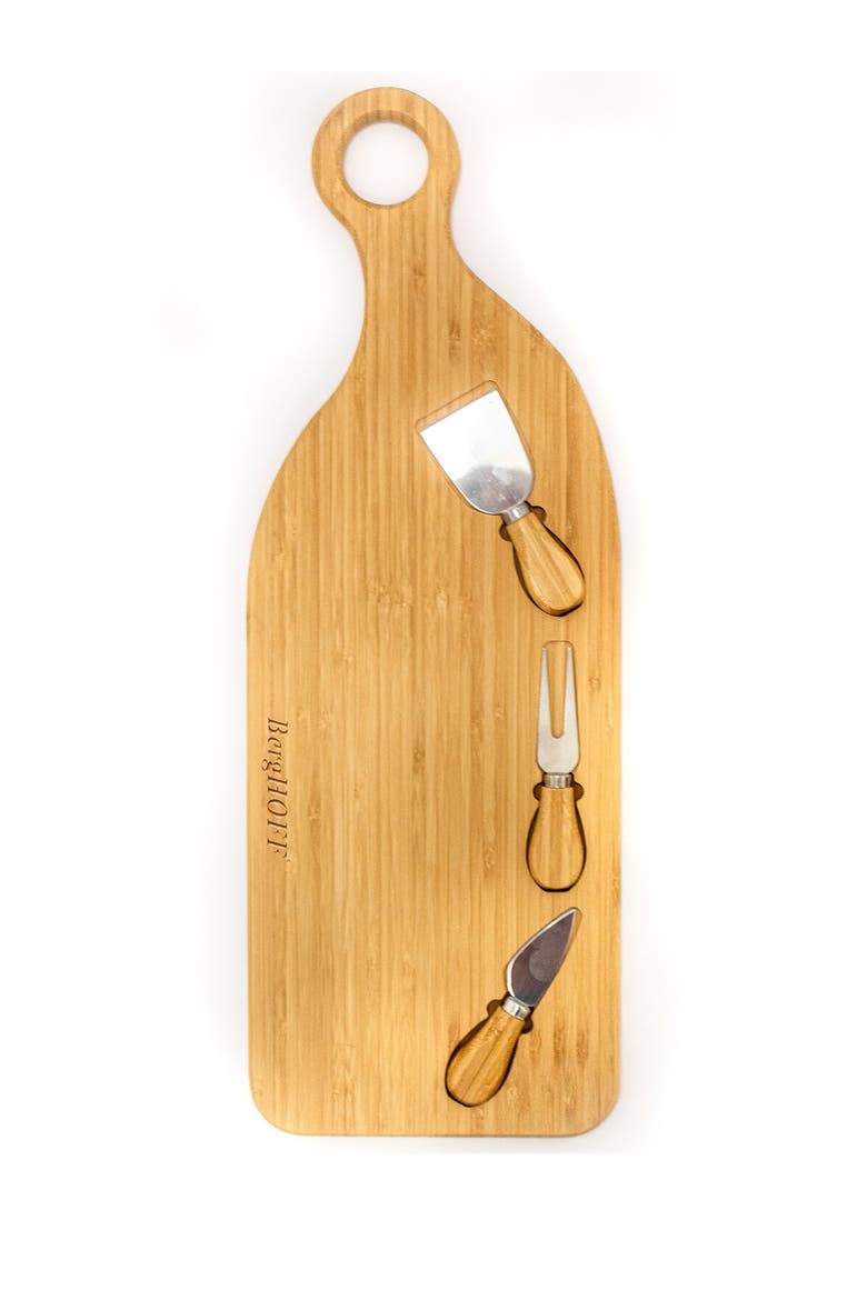 Bamboo 4-Piece Paddle Cheese Board Set, Main, color, BROWN