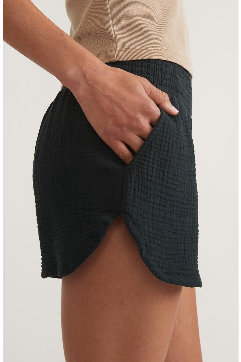 Corinne Smocked Double Cloth Cotton Shorts, Alternate, color, BLACK