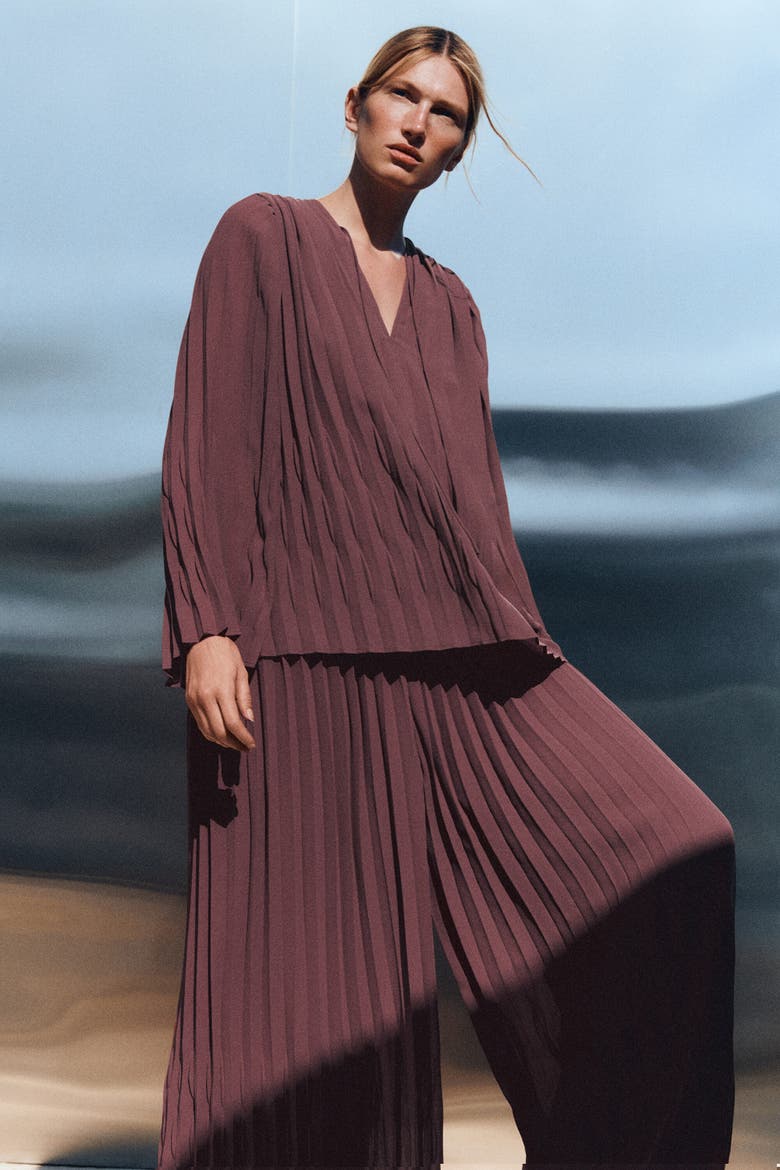 Pleated Georgette Pants, Alternate, color, RUST