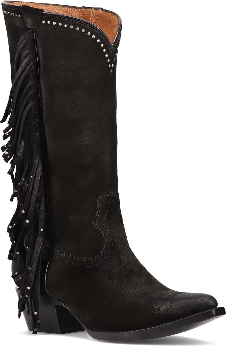 Frye Sacha Fringe Knee High Boot, Main, color, Black