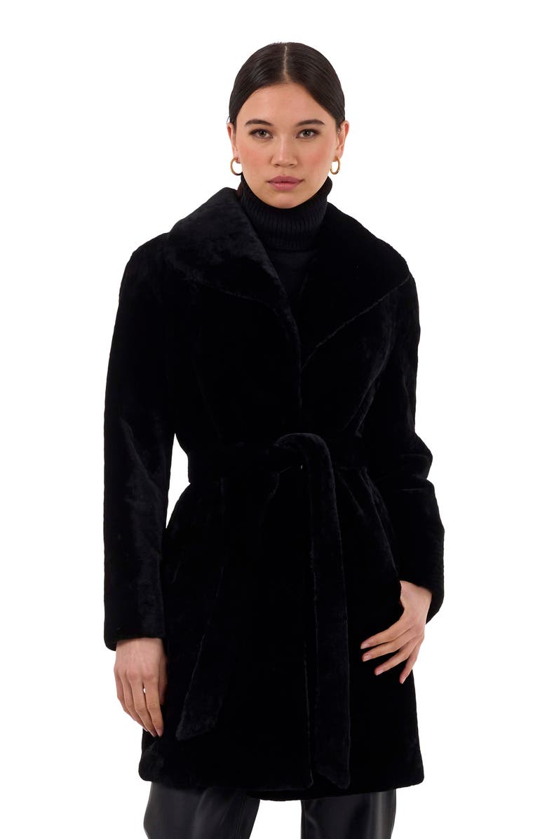 GORSKI Genuine Shearling Stroller, Reversible To Taffeta, Belt, Main, color, Black/Black