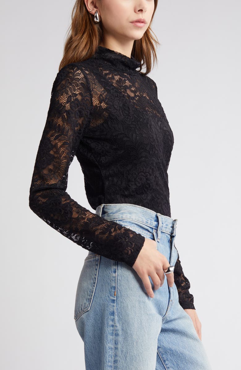 Open Edit Mock Neck Long Sleeve Lace Top, Alternate, color, 