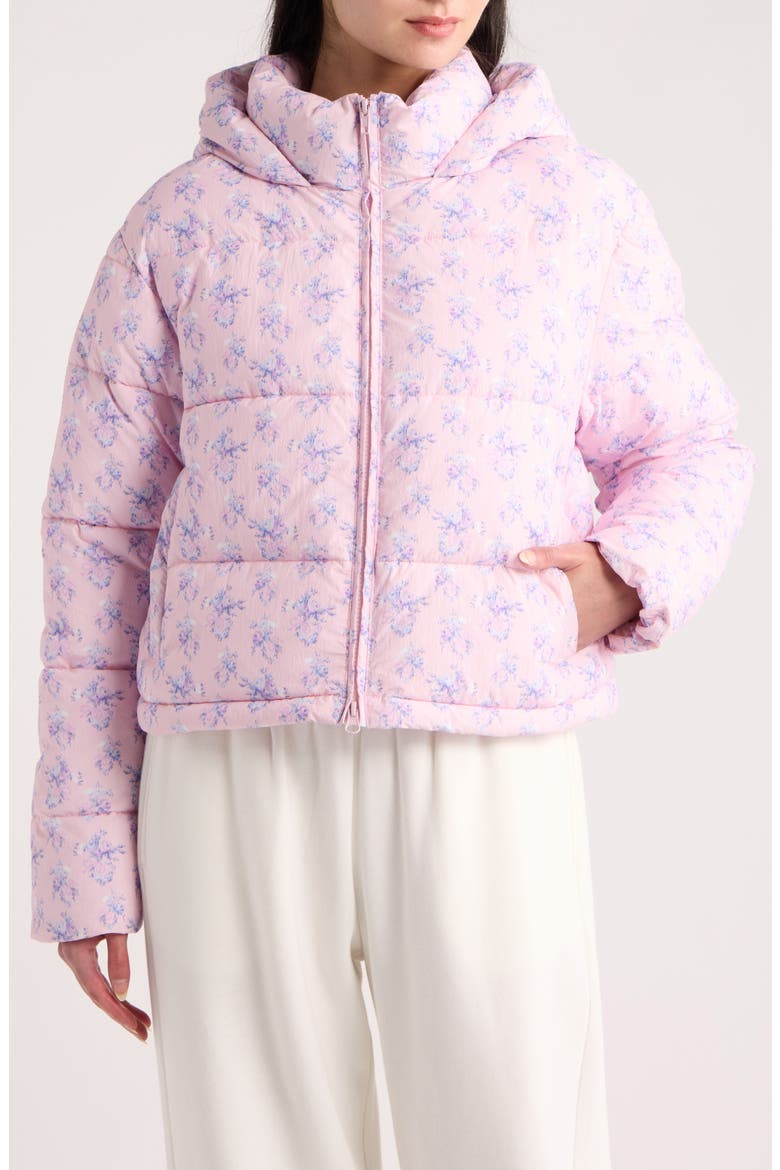 Moore Floral Water Resistant Puffer Jacket, Alternate, color, ICED MAUVE