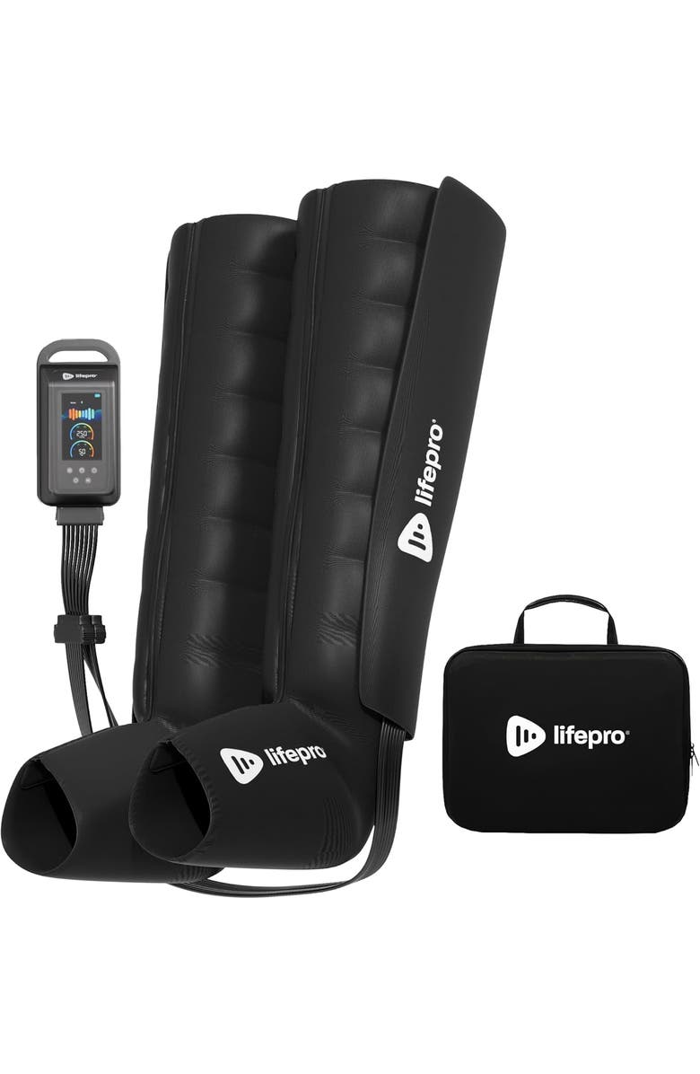 Lifepro Axis Pro Full Air Leg Compression Massager with Heat for Calf, Thigh & Foot Recovery 8-Chamber, Main, color, Black