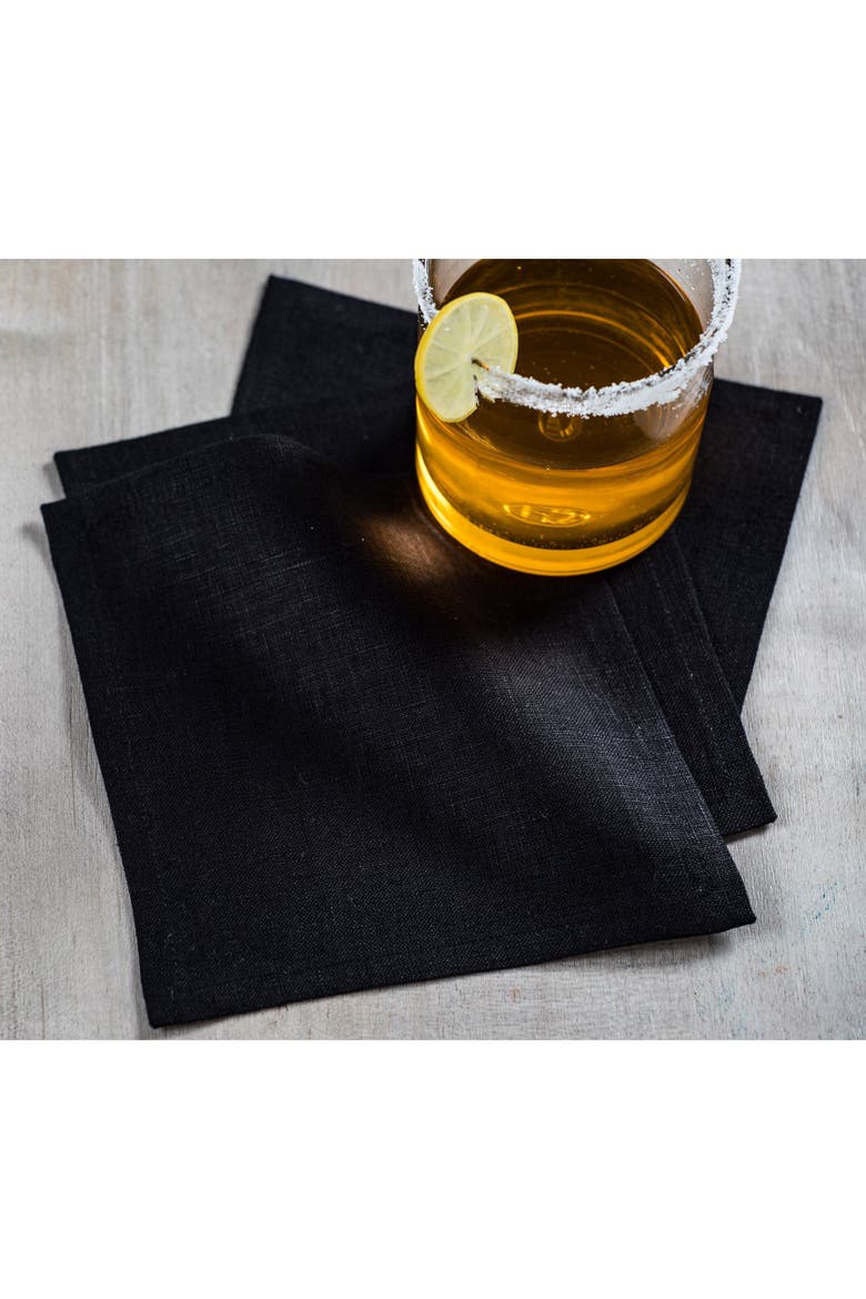 Linen Cocktail Napkins Set of 12, 6 x 6" - Fete, Alternate, color, Black