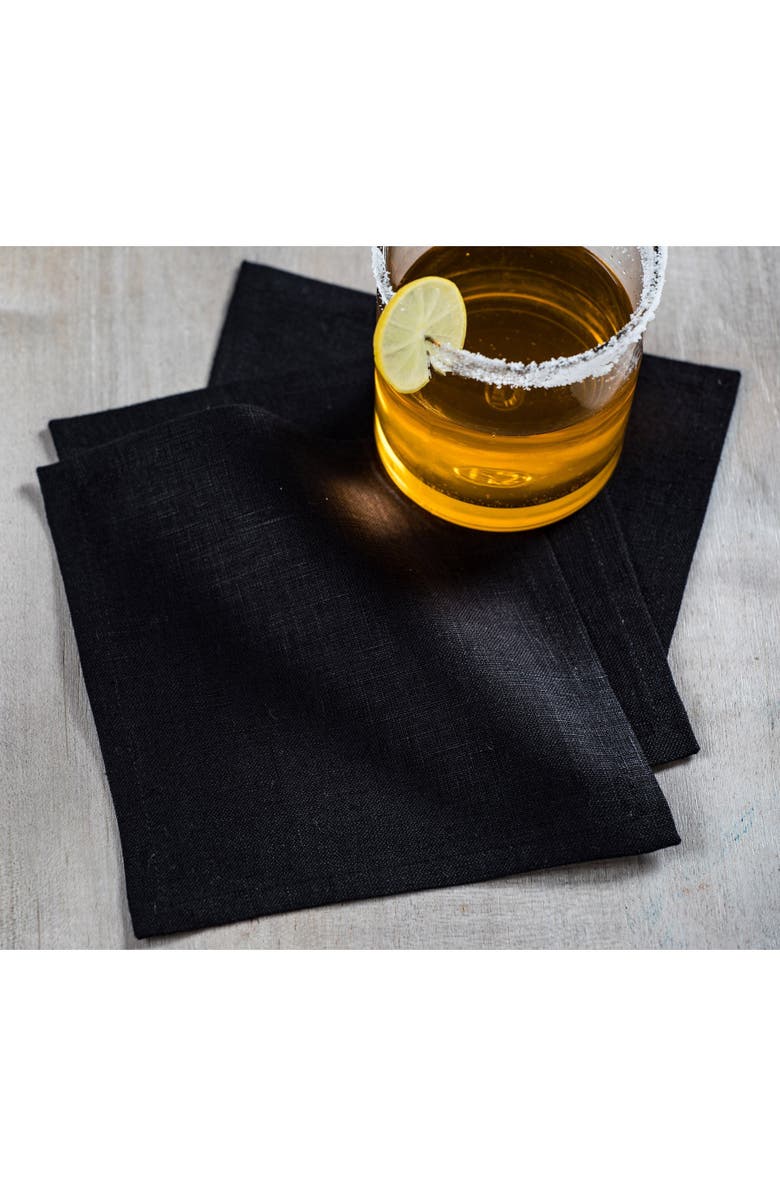 Solino Home Linen Cocktail Napkins Set of 12, 6 x 6 Inch for Dining Table, Holiday and Everyday Table Decor - Fete, Alternate, color, Black