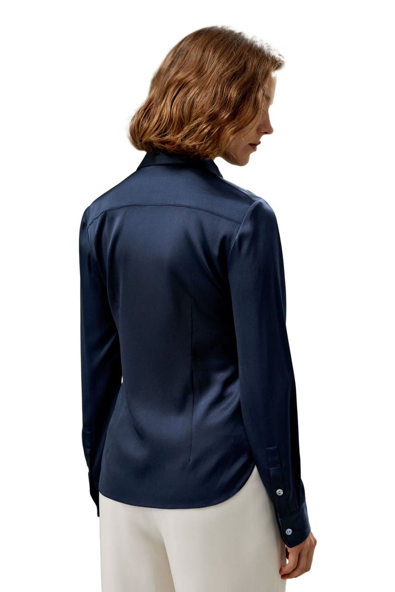 Women's Elegant Silhouette Slim Fit Silk Shirt, Alternate, color, Navy Blue