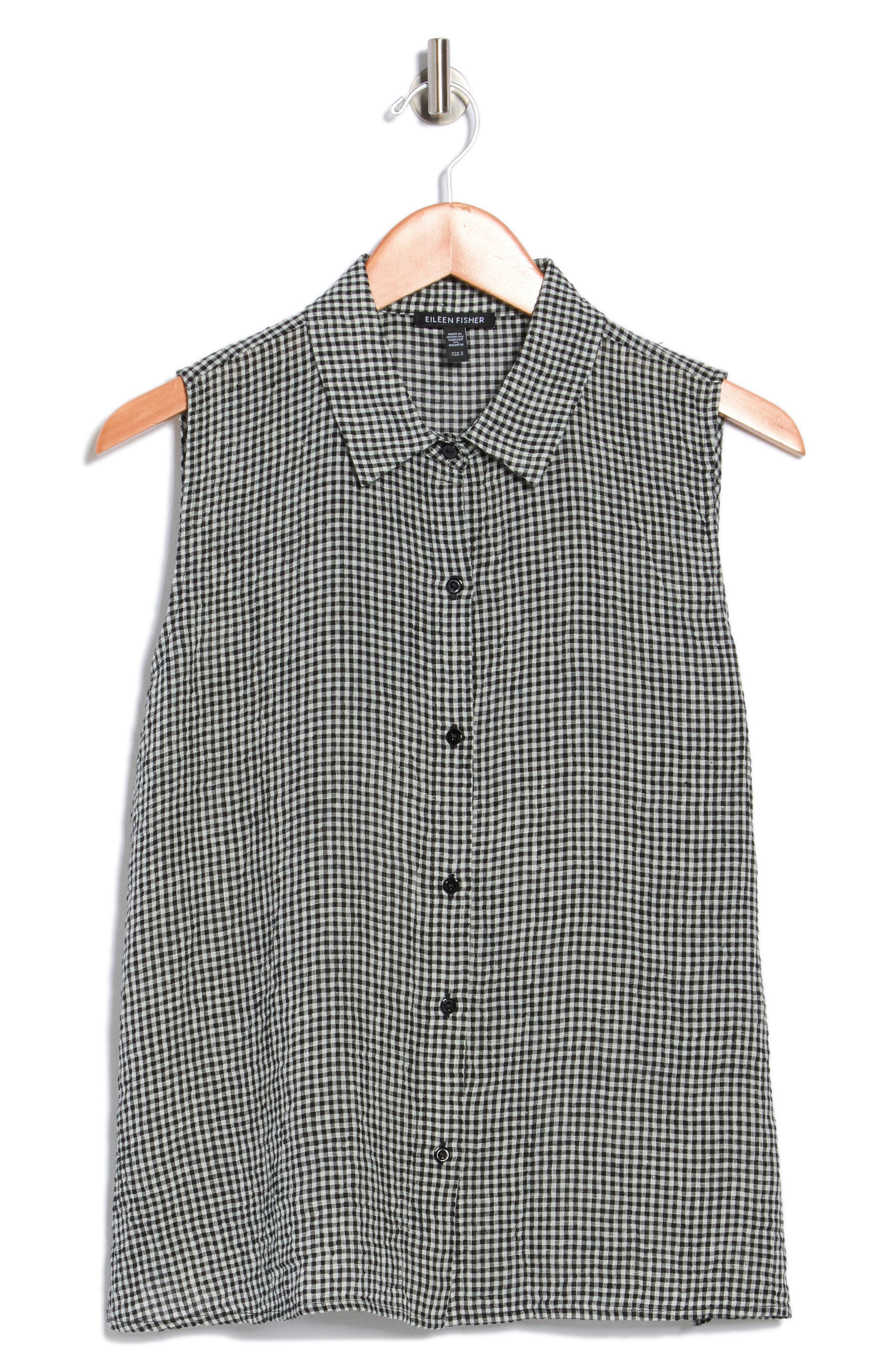 Eileen Fisher Classic Collar Sleeveless Organic Cotton Button-Up Shirt