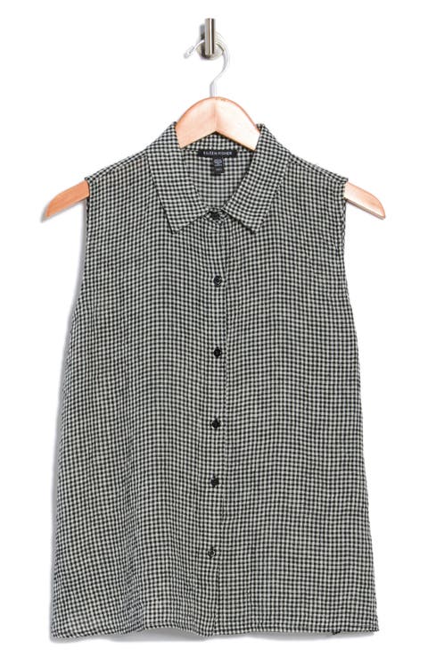 Classic Collar Sleeveless Organic Cotton Button-Up Shirt