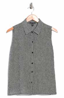 Eileen Fisher Classic Collar Sleeveless Organic Cotton Button-Up Shirt