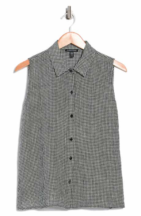 Eileen Fisher Classic Collar Sleeveless Organic Cotton Button-Up Shirt